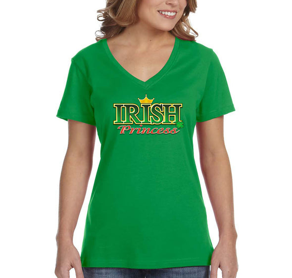 Free Shipping Women's Irish Princess Clover Shamrock Crown St. Patrick's Day V-Neck T-Shirt