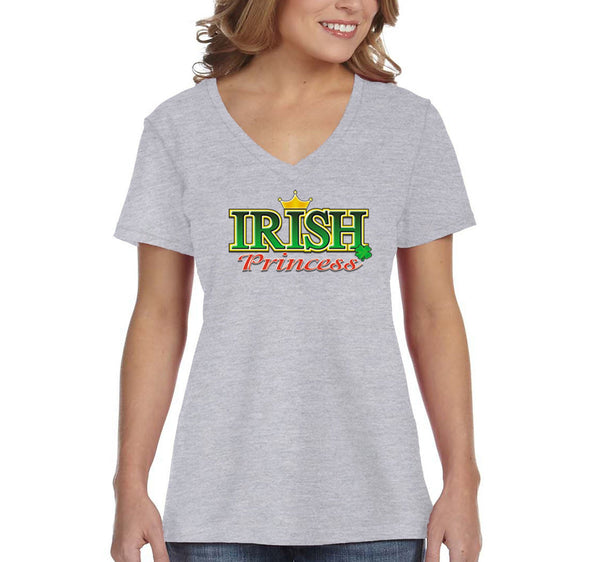 Free Shipping Women's Irish Princess Clover Shamrock Crown St. Patrick's Day Short Sleeve V-Neck T-Shirt
