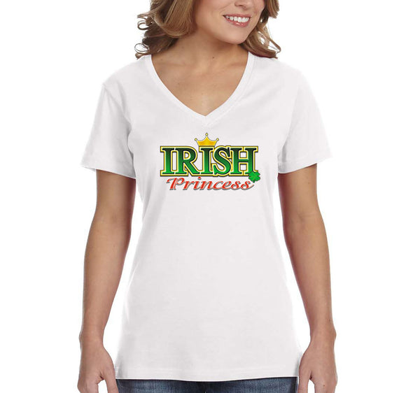 Free Shipping Women's Irish Princess Clover Shamrock Crown St. Patrick's Day V-Neck T-Shirt
