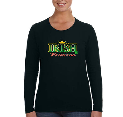 Free Shipping Women's Irish Princess Clover Shamrock Crown St. Patrick's Day Long Sleeve T-Shirt