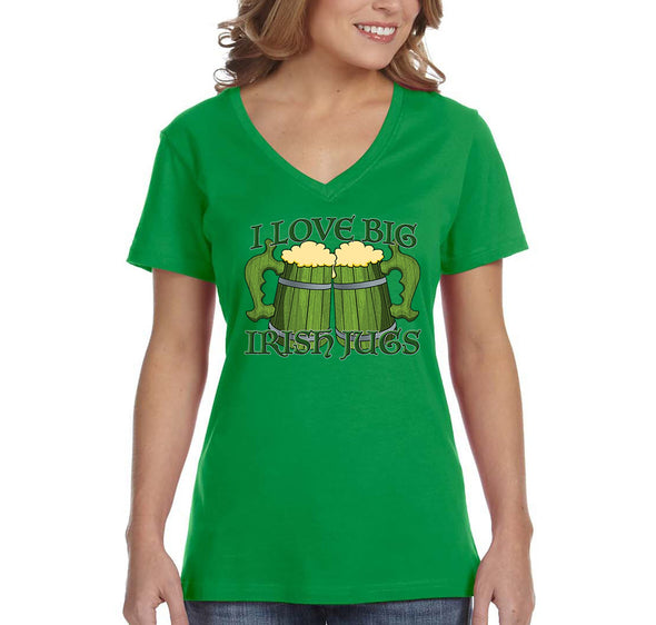 Free Shipping Women's I Love Big Irish Jugs Funny Whiskey Beer St. Patrick's Day V-Neck T-Shirt