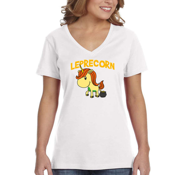 Free Shipping Womens Leprecorn Unicorn Leprechaun St. Patrick's Day Clover Shamrock Shenanigans Pot Gold Irish Shamrock Irish V-Neck T-Shirt