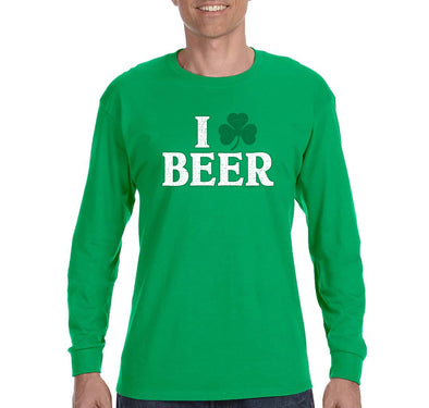 Free Shipping Men's I Love Beer St. Patrick's Day Clover Beer Drinking Celtic Party Funny Shamrock Shenanigans Long Sleeve T-Shirt
