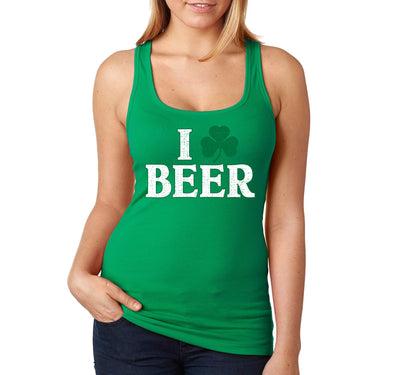 Free Shipping Women's I Love Beer St. Patrick's Day Clover Beer Drinking Celtic Party Funny Shamrock Shenanigans Racer-Back Tank-Top