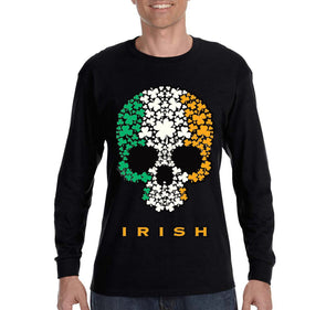 Free Shipping Men's Shamrock Skull Flag St. Patrick's Day Drinking Beer Shamrock Funny Party Shenanigans Long Sleeve T-Shirt