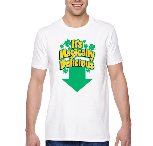 Free Shipping Men's Magicially Delicious St. Patrick's Day Leprechaun Funny Party Irish Shamrock Clover Pot Gold T-Shirt