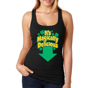 Free Shipping Women's Magicially Delicious St. Patrick's Leprechaun Lucky Charms Funny  Irish Shamrock Clover Pot Gold Racer-Back Tank-Top