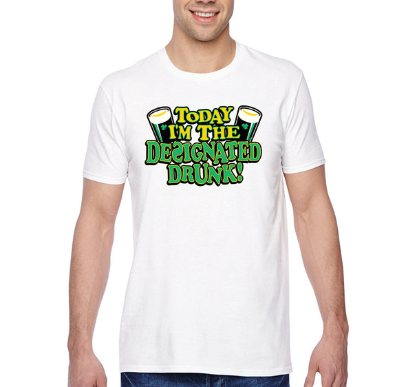 Free Shipping Men's Designated Drunk Irish Funny Party Whiskey Beer St. Patrick's Day T-Shirt