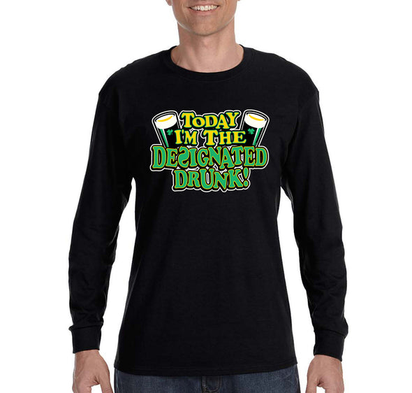 Free Shipping Men's Designated Drunk Irish Funny Beer St. Patrick's Day Long Sleeve T-Shirt