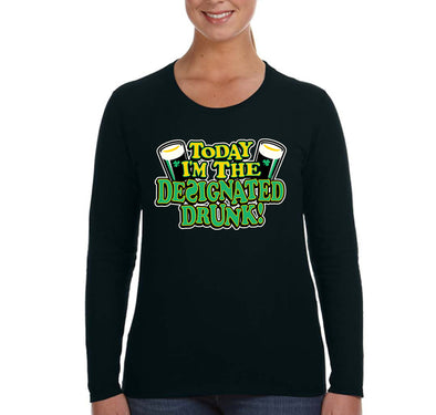 Free Shipping Women's Designated Drunk Irish Funny Beer St. Patrick's Day Long Sleeve T-Shirt