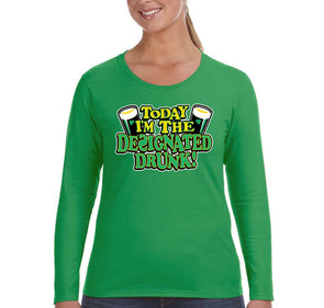 Free Shipping Women's Designated Drunk Irish Funny Beer St. Patrick's Day Long Sleeve T-Shirt