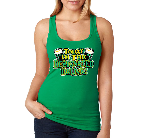 Free Shipping Womens' Designated Drunk Irish Funny Beer St. Patrick's Day Long Racer-Back Tank-Top