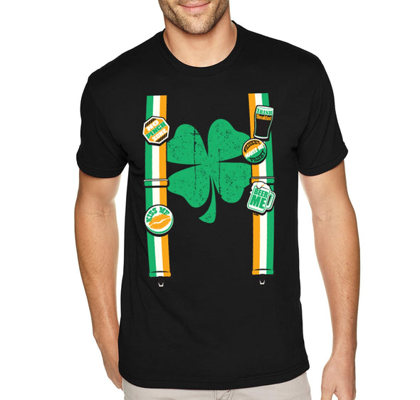 Free Shipping Men's Irish Suspenders St. Patrick's Day Funny Party Leprechaun Beer T-Shirt