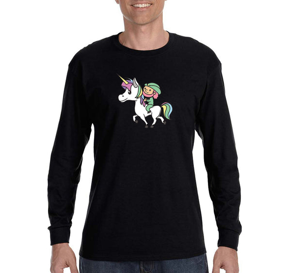 Free Shipping Men's Leprechaun Riding Unicorn Clover Shamrock Funny Shenanigans Whiskey Drink Irish St. Patrick's Day Long Sleeve T-Shirt