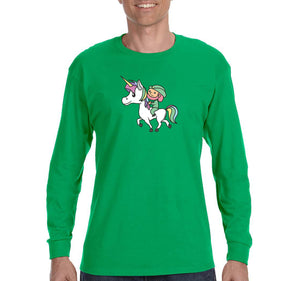 Free Shipping Men's Leprechaun Riding Unicorn Clover Shamrock Funny Shenanigans Whiskey Drink Irish St. Patrick's Day Long Sleeve T-Shirt