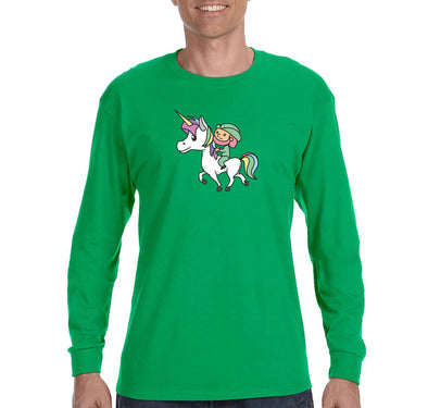 Free Shipping Men's Leprechaun Riding Unicorn Clover Shamrock Funny Shenanigans Whiskey Drink Irish St. Patrick's Day Long Sleeve T-Shirt