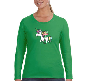 Free Shipping Women's Leprechaun Riding Unicorn Clover Shamrock Funny Shenanigans Whiskey Drink Irish St. Patrick's Day Long Sleeve T-Shirt