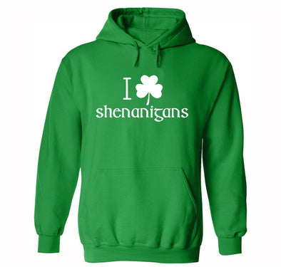 Free Shipping Men Women's I Love Shenanigans St. Patrick's Day Irish Clover Shamrock Drinking Party Funny Beer Pub Bar Hoodie