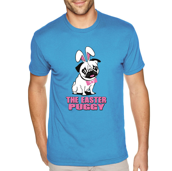 Free Shipping Men's Pug Dog Ears Easter Bunny Holiday Crewneck Short Sleeve T-Shirt Rabbit Lover Funny Egg Hunt Spring Gift Cute Tee