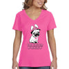Free Shipping Women's Pug Dog Ears Easter Bunny Holiday V-Neck Short Sleeve T-Shirt Rabbit Lover Funny Egg Hunt Spring Gift Cute Tee