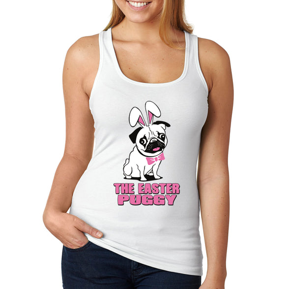 Free Shipping Women's Pug Dog Ears Easter Bunny Holiday Racer-Back Tank-Top Rabbit Lover Funny Egg Hunt Spring Gift