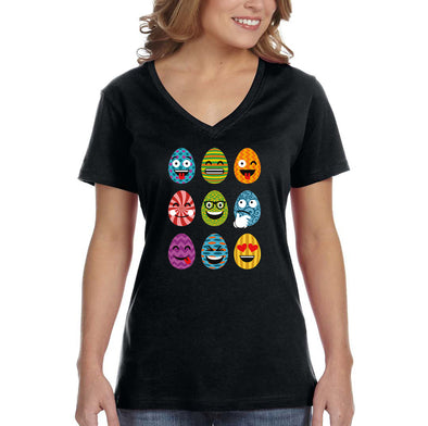 Free Shipping Women's Emoji Egg Hunt Easter Holiday V-Neck Short Sleeve T-Shirt Bunny Rabbit Lover Funny Egg Hunt Spring Gift Cute Tee