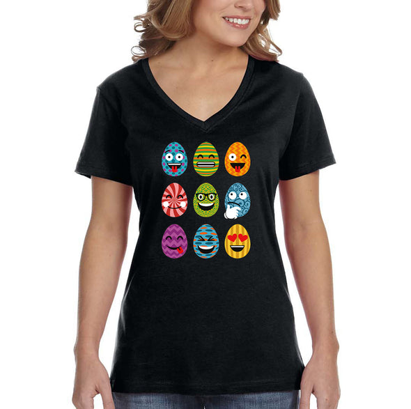 Free Shipping Women's Emoji Egg Hunt Easter Holiday V-Neck Short Sleeve T-Shirt Bunny Rabbit Lover Funny Egg Hunt Spring Gift Cute Tee