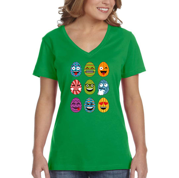 Free Shipping Women's Emoji Egg Hunt Easter Holiday V-Neck Short Sleeve T-Shirt Bunny Rabbit Lover Funny Egg Hunt Spring Gift Cute Tee