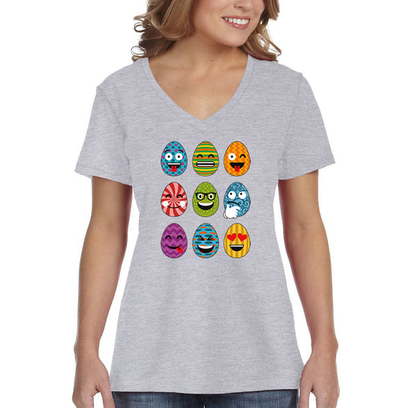 Free Shipping Women's Emoji Egg Hunt Easter Holiday V-Neck Short Sleeve T-Shirt Bunny Rabbit Lover Funny Egg Hunt Spring Gift Cute Tee