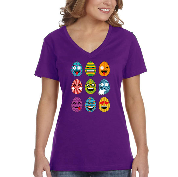 Free Shipping Women's Emoji Egg Hunt Easter Holiday V-Neck Short Sleeve T-Shirt Bunny Rabbit Lover Funny Egg Hunt Spring Gift Cute Tee