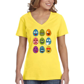 Free Shipping Women's Emoji Egg Hunt Easter Holiday V-Neck Short Sleeve T-Shirt Bunny Rabbit Lover Funny Egg Hunt Spring Gift Cute Tee