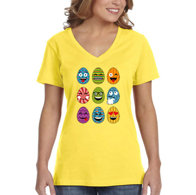 Free Shipping Women's Emoji Egg Hunt Easter Holiday V-Neck Short Sleeve T-Shirt Bunny Rabbit Lover Funny Egg Hunt Spring Gift Cute Tee
