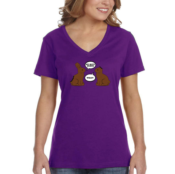 Free Shipping Women's Chocolate Bunnies Talking Funny Easter Holiday V-Neck Short Sleeve T-Shirt Bunny Rabbit Funny Egg Hunt Spring Gift Tee
