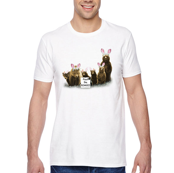 Free Shipping Men's Feed the Bunnies Bears Funny Easter Holiday Crewneck Short Sleeve T-Shirt Bunny Rabbit Funny Egg Hunt Spring Gift Tee