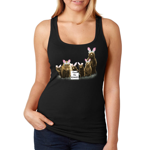 Free Shipping Women's Feed the Bunnies Bears Funny Easter Holiday Racer-Back Tank-Top Bunny Rabbit Funny Egg Hunt Spring Gift
