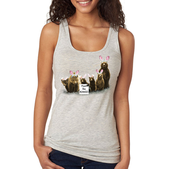Free Shipping Women's Feed the Bunnies Bears Funny Easter Holiday Racer-Back Tank-Top Bunny Rabbit Funny Egg Hunt Spring Gift