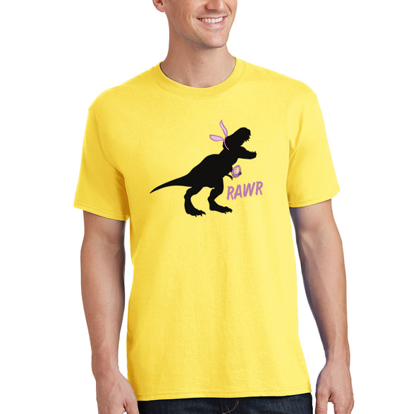 Free Shipping Men's Rawr T-Rex Dinosaur Easter Holiday Crewneck Short Sleeve T-Shirt Bunny Rabbit Funny Egg Hunt Spring Gift Cute Tee