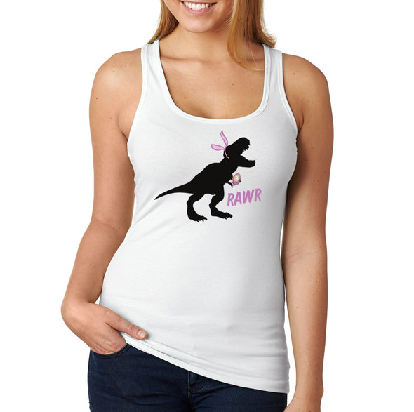 Free Shipping Women's Rawr T-Rex Dinosaur Easter Holiday Racer-Back Tank-Top Bunny Rabbit Funny Egg Hunt Spring Gift Cute Tee