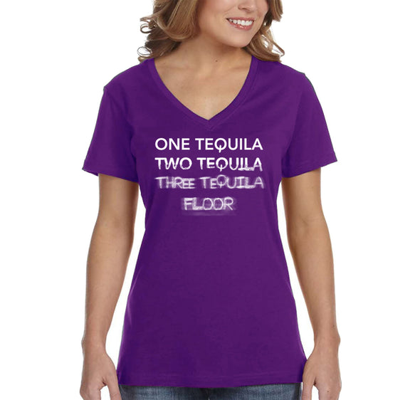 Free Shipping Women's One Tequila Two Floor Funny Cinco De Mayo Spring Break V-Neck Short Sleeve T-Shirt Birthday Gift Drinking Summer Party