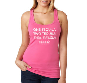 Free Shipping Women's One Tequila Two Floor Funny Cinco De Mayo Spring Break Racer-back Tank-Top Birthday Gift Drinking Summer Party