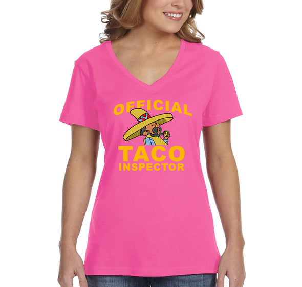 Free Shipping Women's Official Taco Inspector Cinco De Mayo Spring Break V-Neck Short Sleeve T-Shirt Birthday Gift Drinking Summer Party