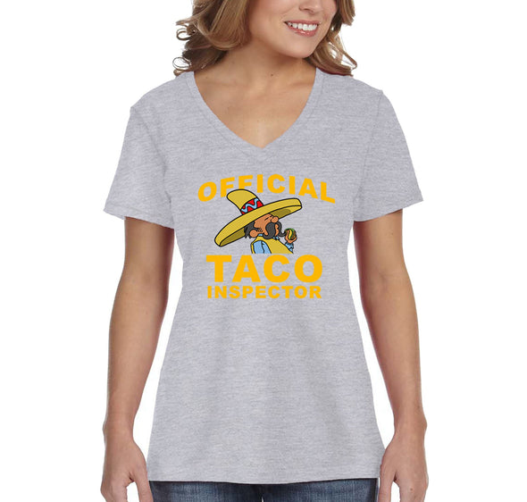 Free Shipping Women's Official Taco Inspector Cinco De Mayo Spring Break V-Neck Short Sleeve T-Shirt Birthday Gift Drinking Summer Party