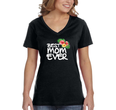 Free Shipping Women's Best Mom Ever Flowers Mother's Day V-Neck Short Sleeve T-Shirt Birthday Gift Spring Aunt Nana Mother Grandma Tee