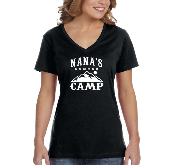 Free Shipping Women's Nana's Summer Camp Mother's Day V-Neck Short Sleeve T-Shirt Birthday Gift Spring Aunt Nana Mother Grandma Tee