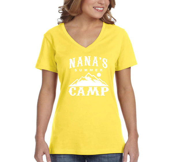 Free Shipping Women's Nana's Summer Camp Mother's Day V-Neck Short Sleeve T-Shirt Birthday Gift Spring Aunt Nana Mother Grandma Tee