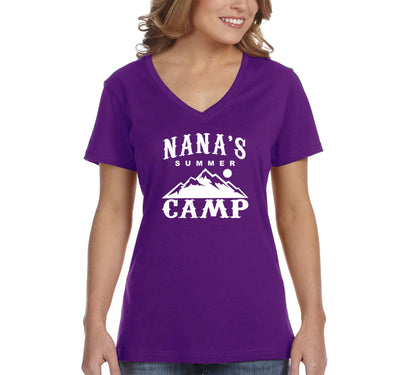 Free Shipping Women's Nana's Summer Camp Mother's Day V-Neck Short Sleeve T-Shirt Birthday Gift Spring Aunt Nana Mother Grandma Tee