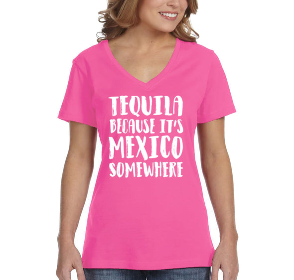 Free Shipping Women's Tequila It's Mexico Somewhere Cinco De Mayo Spring Break V-Neck Short Sleeve T-Shirt Birthday Gift Summer Party