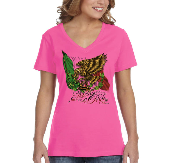 Free Shipping Women's Mexican Pride Eagle Flag La Bandera Cinco De Mayo Spring Break V-Neck Short Sleeve T-Shirt Birthday Gift Summer Party