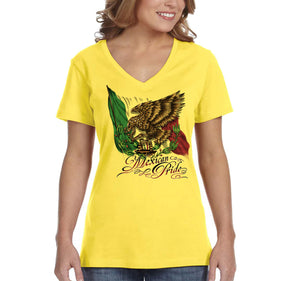 Free Shipping Women's Mexican Pride Eagle Flag La Bandera Cinco De Mayo Spring Break V-Neck Short Sleeve T-Shirt Birthday Gift Summer Party