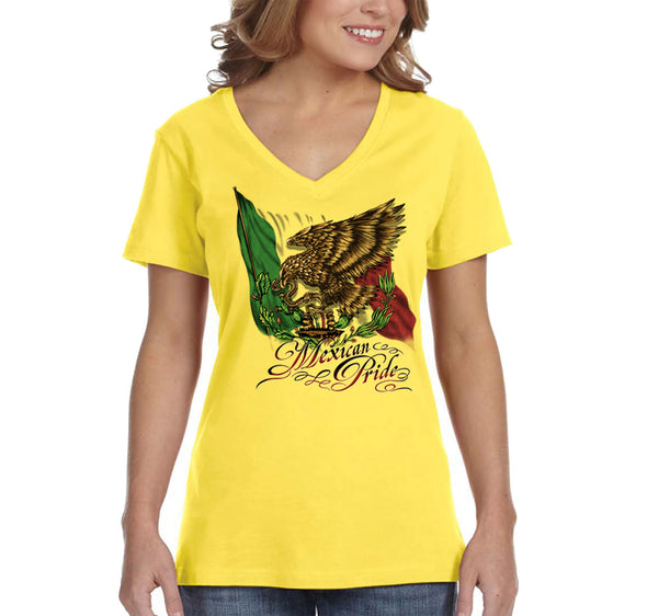 Free Shipping Women's Mexican Pride Eagle Flag La Bandera Cinco De Mayo Spring Break V-Neck Short Sleeve T-Shirt Birthday Gift Summer Party